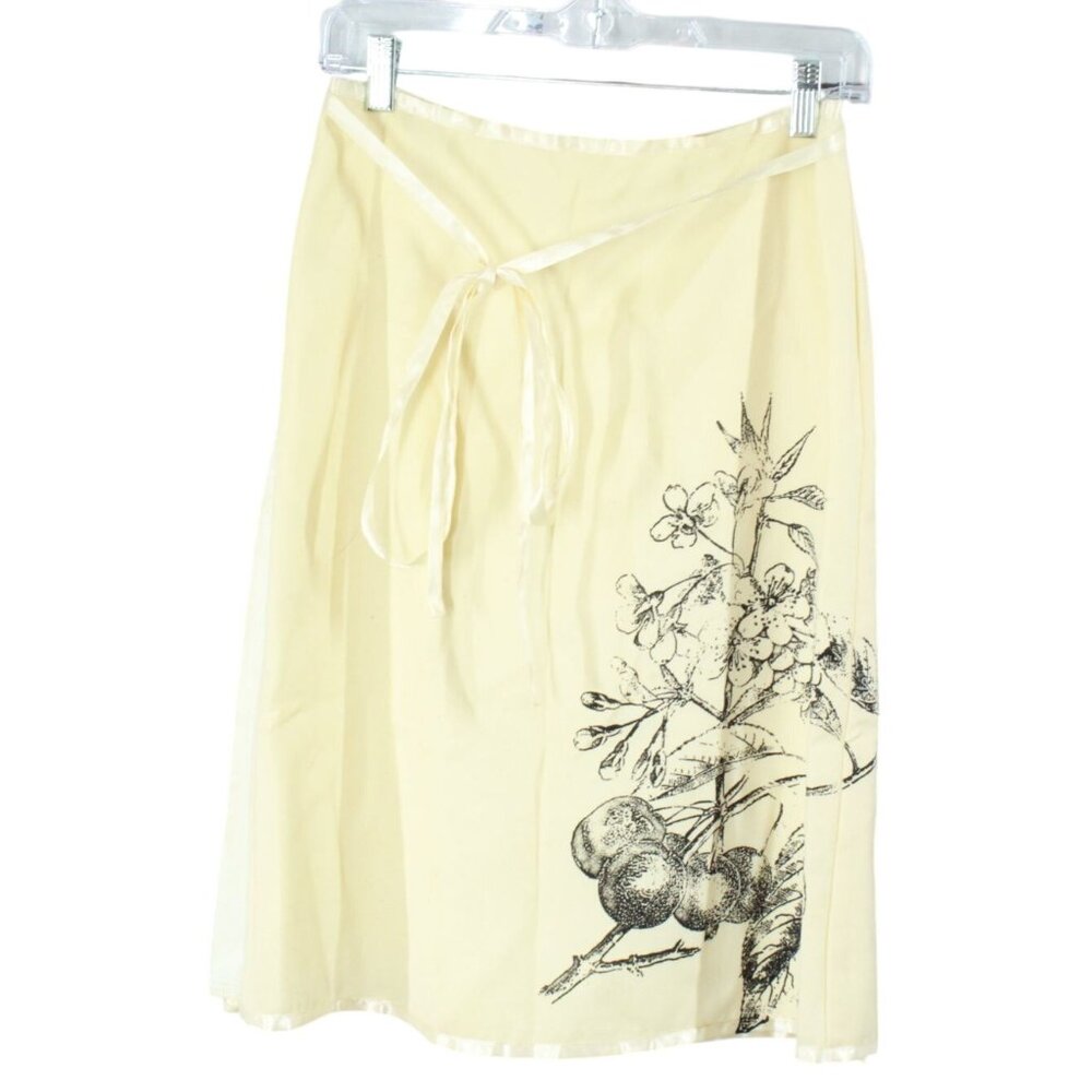 Penelope Starr Yellow Botanical Satin Wrap Skirt Size M Naturecore Cottagecore